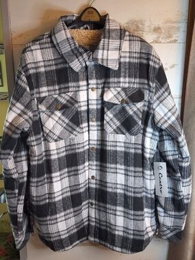 NWT Black and White Plaid Sherpa-Lined Button-Front Shirt Jacket XXL